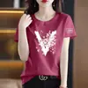 Estoque de Liberação de Comércio Exterior Transfronteiriço Camiseta de Manga Curta de Marca Grande Feminina Solta Emagrecedora Tamanho Plus Feminino Estiloso Redutor de Idade Top dos Últimos Dois Anos