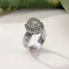 Anillo Estilo Chino Yilu Plata S925 Plata de Ley Jade Hetian Natural Zafiro Vintage Flor de Loto Mantra de Seis Palabras Cabujón