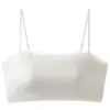 Sutiã tomara que caia feminino, anti-exposição, estilo fino de verão, confortável para seios pequenos, estilo regata sem aro com alças finas e design bonito nas costas