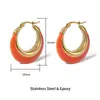 Pendientes de Aro Justop de Acero Inoxidable Chapados en Oro 18K con Esmalte Contrastante Naranja Ins Estilo Moderno Genial