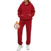 2023 Outono e Inverno Novo Europeu e Americano Cor Pura Manga Comprida Com Capuz Veludo Moletom Feminino Moda Casual Calças Conjunto Terno