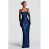 Estilo Novo Europeu e Americano Cor Sólida Elegante Vestido Longo com Amarração na Cintura Sexy Decote Quadrado Elegante Vestido de Festa Bodycon Vestido Sereia