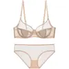 Conjunto de Lencería Sexy de Malla Hueca Estilo Francés Cómodo para Mujer, Sujetador Push-Up Delgado con Aros para Busto Pequeño Que Hace que los Bustos Grandes Parezcan Más Pequeños