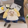 Camiseta de Manga Longa Base Aini para Meninas Outono, Blusa Pulôver Raglan Estampada Infantil, Tecido Térmico Classe A