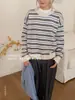 Suéter de Punto a Rayas con Bloques de Color Estilo Perezoso Coreano Du Xiaozhai para Mujer, Nuevo Suéter de Manga Larga Holgado Adelgazante para Otoño e Invierno