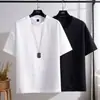 Camiseta de Manga Corta de Seda de Hielo para Hombre, Camisa Básica de Algodón y Lino de Color Sólido de Corte Holgado para Verano, Blanca de Manga Tres Cuartos, Exclusivamente para Ventas Transfronterizas
