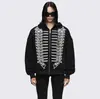 INS Punk de Milenio Bordado de Corte Chaqueta con Capucha de Otoño Doble Botonadura Holgada Hombro Caído Cremallera Sudadera con Capucha Negra