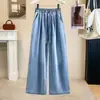 Tiro real chica gorda talla grande ropa de mujer estilo coreano versátil Tencel mezclilla pantalones de pierna ancha mujer cubre carne muestra delgadez rectos pantalones casuales