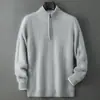 25 Suéter Nuevo Otoño/Invierno 100% Lana Pura para Hombre, Cuello Medio Alto, Jersey con Cremallera, Corte Holgado, Abrigo de Punto Engrosado