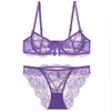 Conjunto de Sujetador y Bragas Sexy de Estilo Francés para Mujer, Ultra Delgado, Hueco, Transpirable, Cómodo, Algodón Puro en la Entrepierna, Lencería de Encaje Pura Deseo