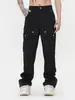 Calça Cargo Funcional Americana Oreeta para Homens e Mulheres com Design de Botão Stud, Calça Afunilada Slim Fit com Zíper Lateral