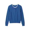 26 Cárdigan de Punto Falso de Dos Piezas de Lana Otoño/Invierno para Mujer, Suéter de Cuello Redondo de Color Contrastante de Alta Gama, Corte Holgado, Adelgazante y Versátil