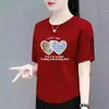 Camiseta de manga curta de marca para mulheres, com excedente na balança comercial transfronteiriça, modelagem solta, manga curta, adequada para mães de meia-idade, efeito emagrecedor