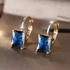 Pendientes de Piedra Preciosa Rectangular Multicolor Rongxing Transfronterizos, Montura de Cuatro Garras, Diseño Simple, Pendientes para Mujer para Mercados Internacionales