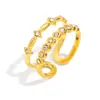 Anillo Geométrico Exquisito Simple Popular Transfronterizo Europeo y Americano Acero Inoxidable Chapado en Oro de 18 Quilates Doble Capa Punto Diamante Anillo Abierto para Mujer