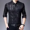 Camisa de Otoño Fina Estampada de Manga Larga para Hombre Casual de Negocios Camisa Lisa Top a Cuadros para Hombre