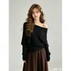 Chal de punto holgado estilo coreano con cuello redondo Top de manga larga holgada para principios de otoño Cubre imperfecciones Adelgazante Blanqueador Prendas de punto versátiles