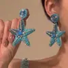 [Estrellas de Sal Marina] Pendientes de Estrella de Mar Exagerados y Únicos para Mujer, Estilo Vacacional, Viaje de Verano a la Costa, Pendientes Serie Azul