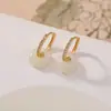 Pendientes de Clip para Oreja Yiluyin S925 Plata de Ley Jade Hetian Natural Hebilla de Paz Estilo Nuevo Chino Geométrico Círculo