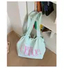 Bolso Tote de Cordón Estilo Coreano Nuevo para Primavera y Verano con Colores Contrastantes, Bolso de Hombro Ligero de Nailon con Letras Estilo Dopamina Fresco