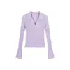 Suéter de punto morado de manga larga con cuello polo para mujer, nuevo suéter ajustado con cuello camisero para principios de otoño 2025, top chic de principios de otoño