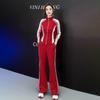 Terno esportivo casual europeu feminino primavera e outono 2025 nova moda gola ocidental cardigan jaqueta de duas peças slim