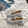 Zapatos de Cuero Redondos Estilo Francés con Lazo y Tacón Grueso para Mujer 2026, Versátiles Zapatos Mary Jane de Boca Baja