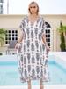 Blusa de Praia Tency Algodão Estampado Bohemian Vestido Solto Férias Biquíni Moodie Cross Border M4-1