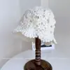 Sombrero de Punto Calado de Mezcla de Lana Hecho a Mano para Mujer, Cálido de Otoño e Invierno, Sombrero de Lana de Doble Capa con Turbante de Encaje, Moderno