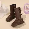 Botas Martin infantis outono e inverno 2026, antiderrapantes, versáteis, botinhas para meninas, estilosas, forradas com fleece, botas de inverno de couro para bebês