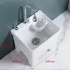 Fregadero de balcón para mopa con reposapiés, lavabo para fregar mopas, lavabo con desagüe lateral y cesta escurridora, drenaje automático, cerámica