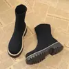 Botas Martin Talla 43 para Mujer Versátiles de Moda Ligeras Botas Tipo Calcetín de Celebridad de Internet Suela Gruesa Elásticas Adelgazantes Botines Cortos Delgadas