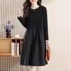 Vestido Camisa de Manga Larga con Botones, Patchwork Negro Otoñal, Falso Dos Piezas, Talla Grande para Mujer, Falda de Línea A Holgada de Longitud Media