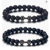 Pulsera de pareja nueva transfronteriza en blanco y negro, traje, pulsera con mancuerna de turquesa blanca, pulsera de cuentas de piedra volcánica turquesa al por mayor
