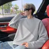 Camiseta longa de cor sólida minimalista retrô transfronteiriça, unissex, adequada para primavera e outono, um top casual de corte solto e oversized para usar em camadas
