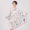 Lenço de Seda Estampado para Primavera e Outono para Mulheres, Lenço Quadrado Grande, Protetor de Pescoço, Lenço de Seda de Amora Versátil, Xale Grande Elegante