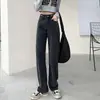 Jeans feminino de perna larga com design de múltiplas fivelas novo cintura alta ajustável combina com tudo solto nicho reto boca de sino calça comprida