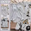 Pijama acanalado de seda helada nuevo 2026 con sujetador incorporado, para mujer, manga corta, pantalón largo, nuevo diseño de gato de dibujos animados, ropa casual para estar en casa