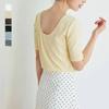 Camiseta Simple de Primavera y Verano Lotte Japonesa para Mujer Casual Artística Retro Diseño Nicho Sentido Color Sólido Rayas Manga Corta