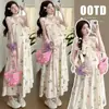 Celebridad de Internet Elegante Vestido Floral Delgado de Longitud Media Holgado para Cubrir la Barriga de Embarazo Nuevo Vestido de Maternidad Verano 2025 vestido