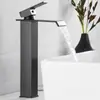 Grifo Cascada de Núcleo de Cobre Negro Nórdico, Lavabo de Encimera Caliente y Frío, Grifo de Agujero Único para Tocador de Baño