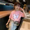 Camisetas Infantis Fofas e Estilosas de Manga Curta, Tops de Algodão Puro para Bebês Meninas no Verão, Camisetas com Desenhos e Letras, Camisetas Infantis de Manga Meia-Manga