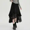 Nuevo modelo de otoño de moda, falda midi de cintura alta adelgazante para mujer con patchwork de encaje y dobladillo asimétrico