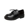 Zapatos de Cuero Suave Arrugado Lavado Retro Derby Estilo Británico Mocasín con Cordones Zapatos Pequeños de Cuero para Mujer