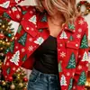 Nueva chaqueta vaquera corta de algodón puro Navidad otoño e invierno estampado 3D personalidad moderna top ajustado para mujer