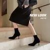 Botines de tobillo de tacón de aguja puntiagudos franceses para mujer otoño versátiles botas individuales para usar en el exterior moda elásticas ajustadas botas invierno mujer botas de moda de tacón alto