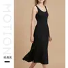 Vestido Largo de Color Sólido a Rayas Estilo Puro Deseo Cuello Redondo para el Viaje Diario Verano 2026 Nuevo Elegante Temperamento Tirantes de Espagueti