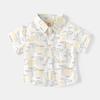Camisa de manga corta para niños con lindo estampado de dibujos animados, estilo occidental, manga media, para niños, bebé, camisa con solapa, ropa infantil al por mayor