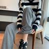 Calça Longa Feminina Casual Esportiva de Cintura Alta Elástica Perna Reta Perna Larga Outono Cor Sólida Versátil Sem Ferro Calça Solta