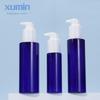 Emulsão de pet de ombro plano azul engarrafada 100/200/250ml Bomba de pressão branca Garrafa de pressão Material de embalagem cosmética
